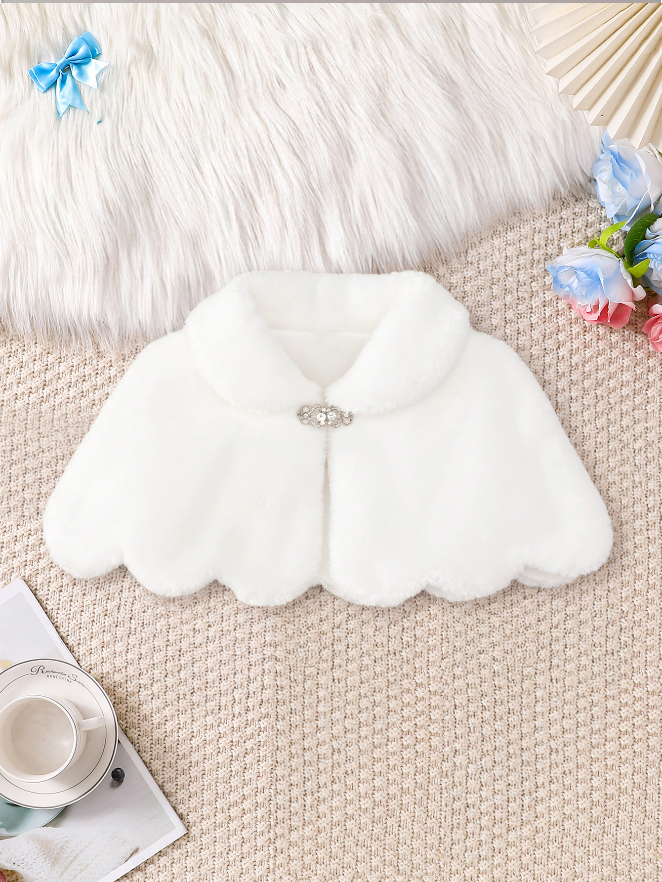 Girls' White Faux Fur Cape for - Winter Clothing Equipment review and price