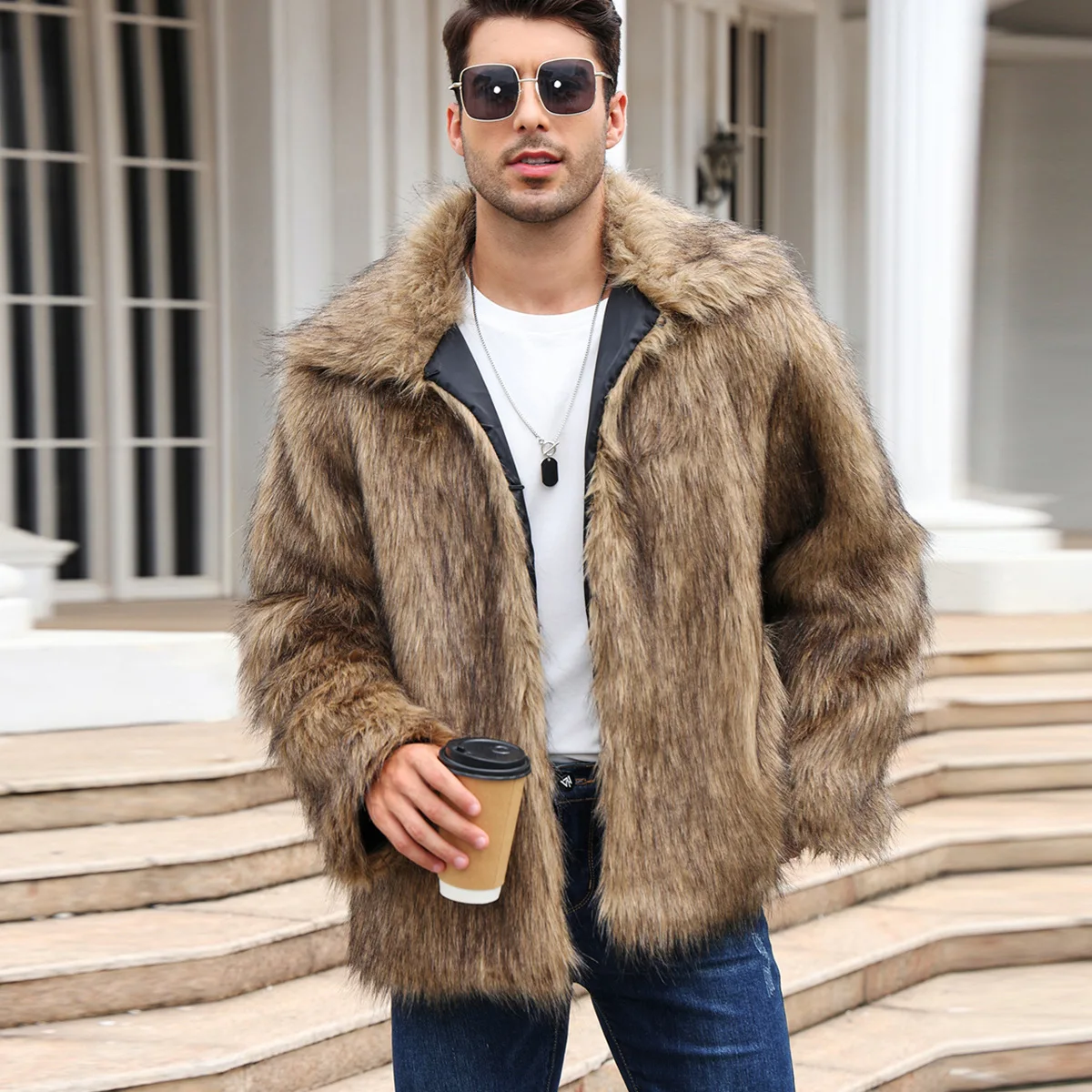 Men Faux Fox Fur Jacket Coat W - Winter Clothing Clearance review and price