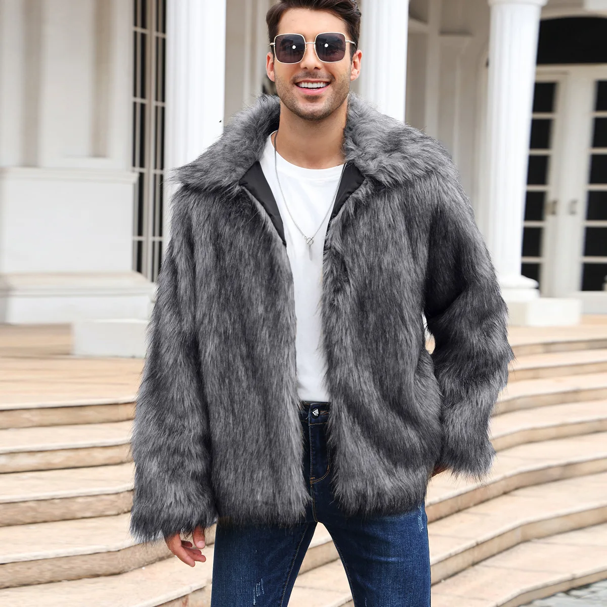Men Faux Fox Fur Jacket Coat W - Winter Clothing Clearance review and price