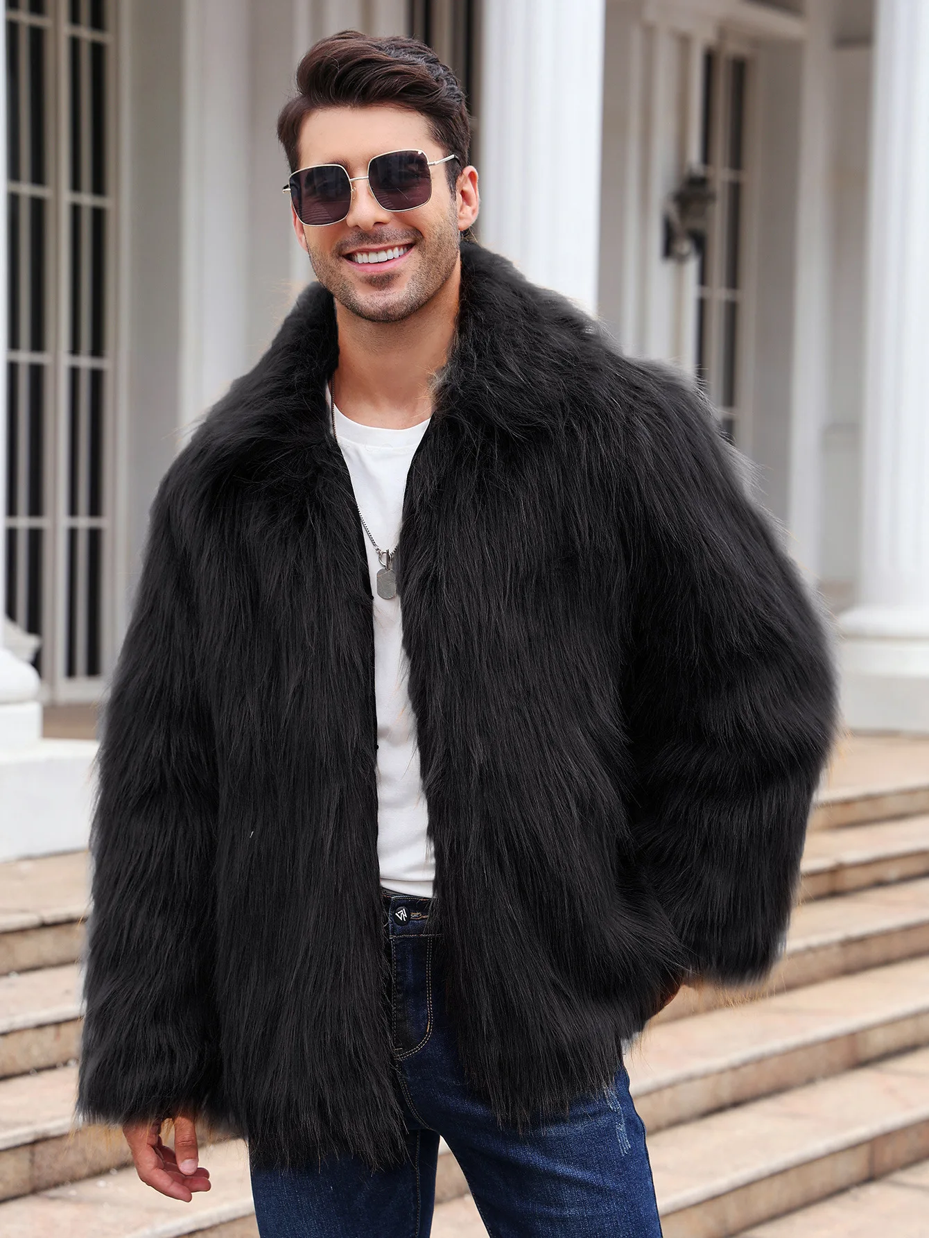Men Faux Fox Fur Jacket Coat W - Winter Clothing Clearance review and price