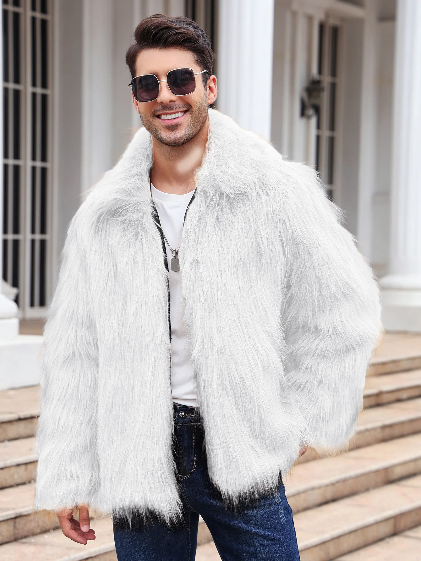 Men Faux Fox Fur Jacket Coat W - Winter Clothing Clearance review and price