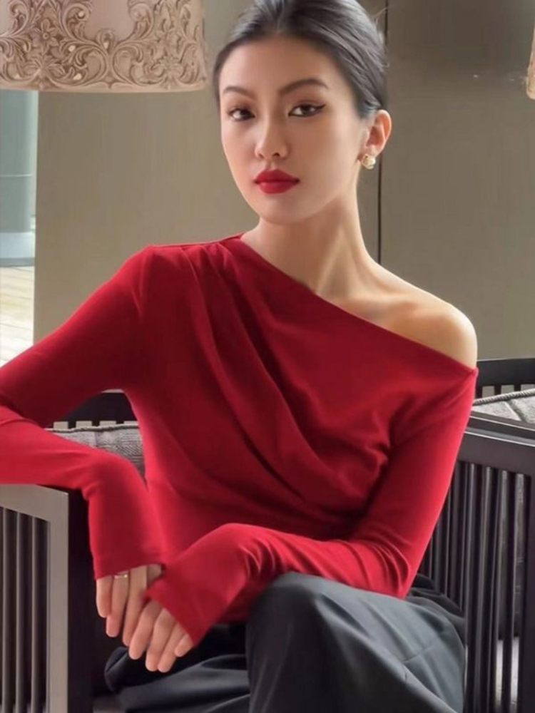 Slim Plain 2025 Off Shoulder C - Winter Clothing On Sale Women'S review and price