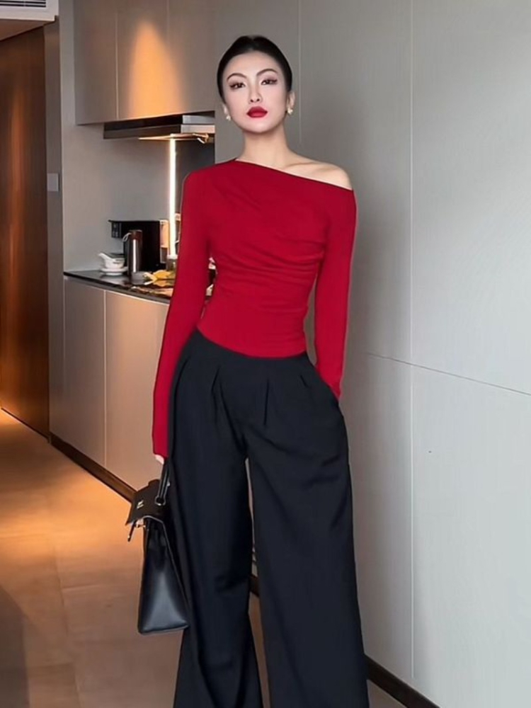 Slim Plain 2025 Off Shoulder C - Winter Clothing On Sale Women'S review and price